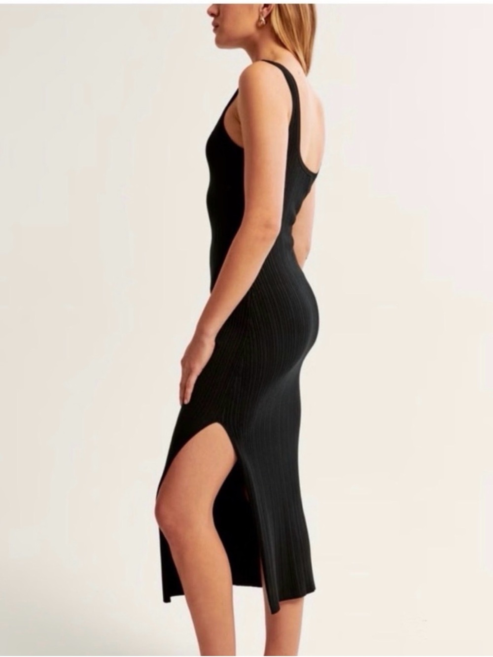 Abercrombie & Fitch Black Ribbed Tank Midi Dress with Side Slit